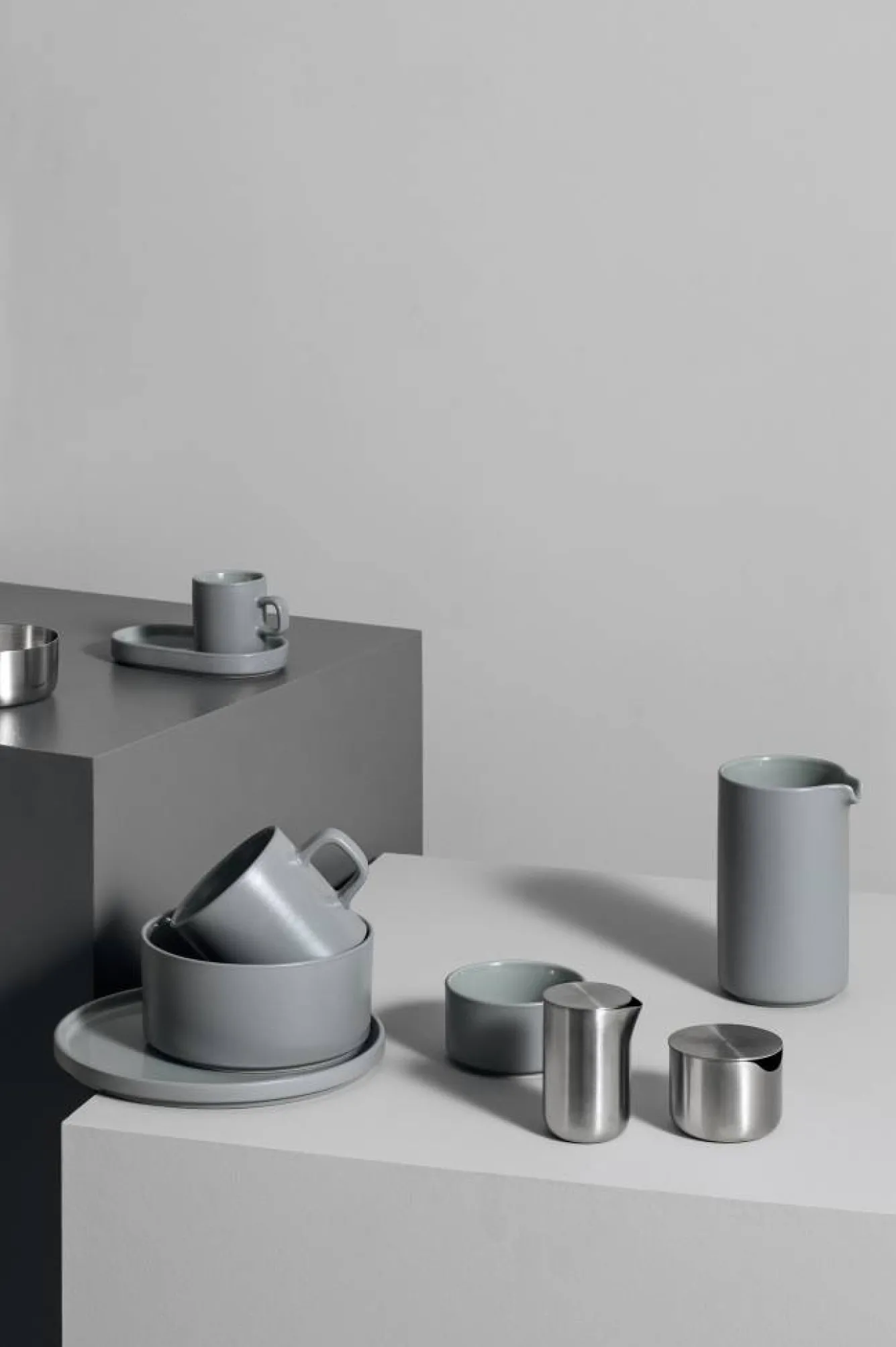 Blomus PILAR 2 espresso cups 50 ml with saucer Mirage Gray (63725)