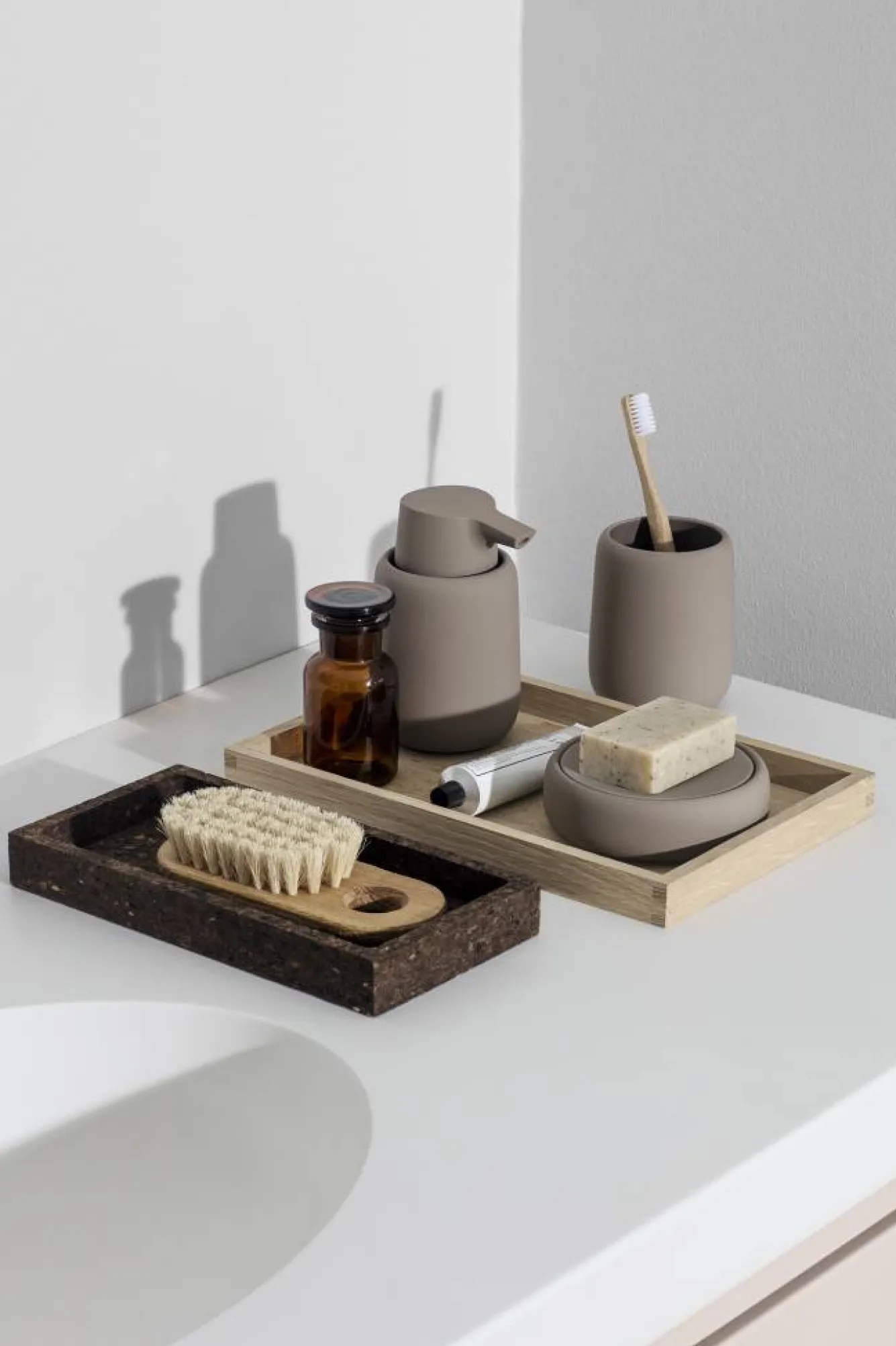 Blomus Storage box / soap dish SONO color Satellite, taupe (69049) Ø12 cm